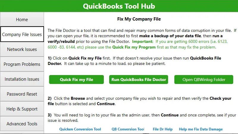 Company File Issues Tab
