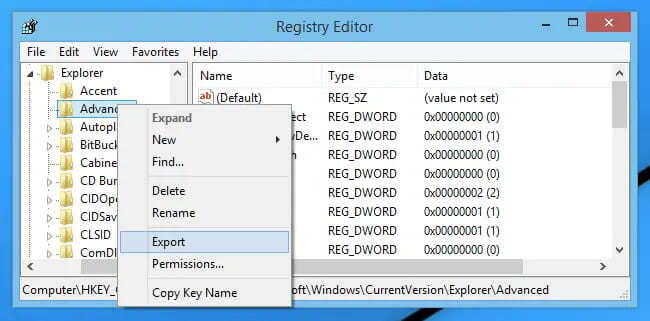 Internet Explorer backup keys