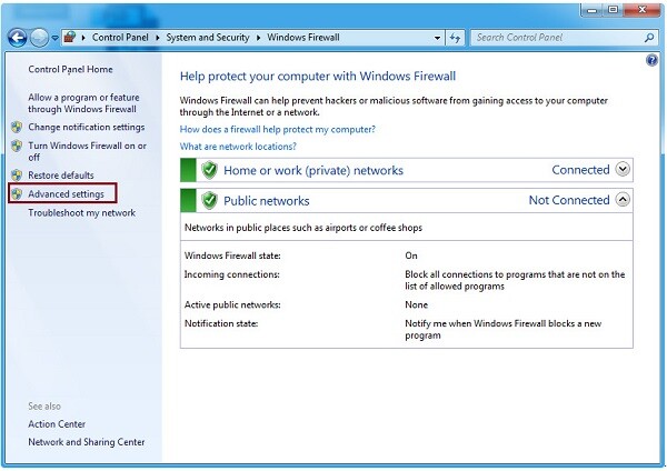 Windows Firewall Advanced Settings